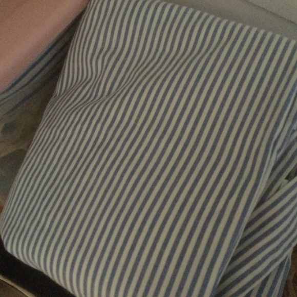 Blue and White Stripe Shower Curtain with tab top. 100% cotton - Picture 3 of 3